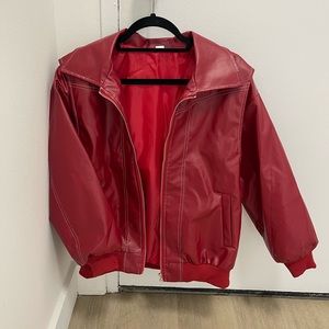 Red leather oversized jacket